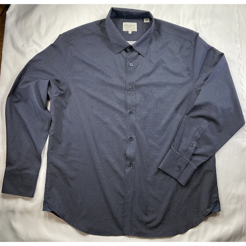 Con.Struct 4-Way Stretch Size XL Slim Fit Button Up Blue Geometric Shape Mens 55